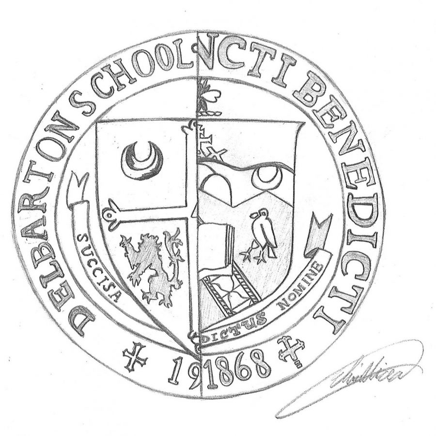 An artist's rendition displaying the Benedictine traditions: what a seal of both St. Benedict's Prep and Delbarton School might look like together.