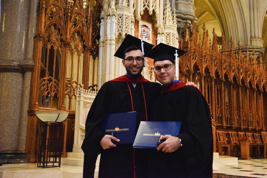 Mr.+Stephen+Adubato+%28left%29+and+Br.+Asiel+Rodriguez+celebrate+after+receiving+Master%27s+degrees+and+academic+medals+in+a+ceremony+at+the+Cathedral+Basilica+in+Newark.